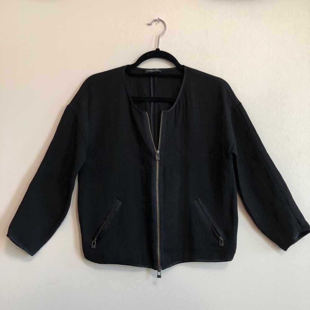 Eileen Fisher silk black bomber jacket, size M
